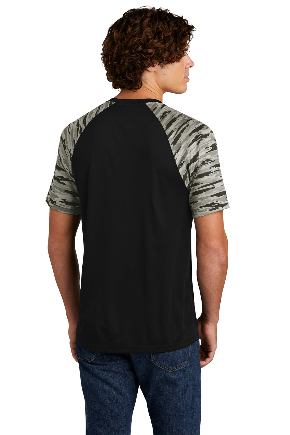 Sport-Tek Mens Drift Camo Colorblock Short Sleeve Crewneck T-Shirt Black Back