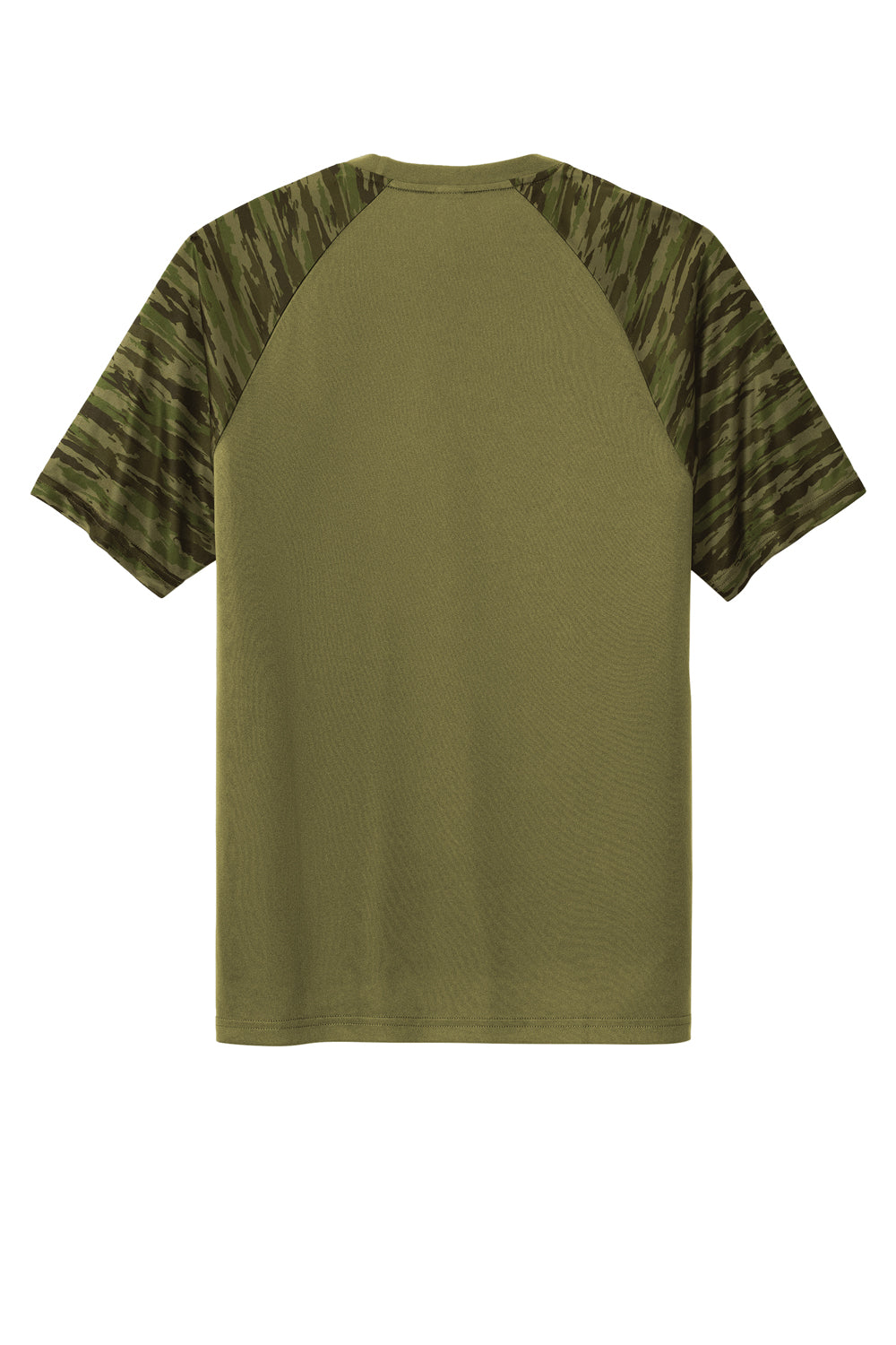 Sport-Tek Mens Drift Camo Colorblock Short Sleeve Crewneck T-Shirt Olive Drab Green Flat Back