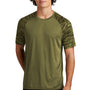 Sport-Tek Mens Drift Camo Colorblock Moisture Wicking Short Sleeve Crewneck T-Shirt - Olive Drab Green