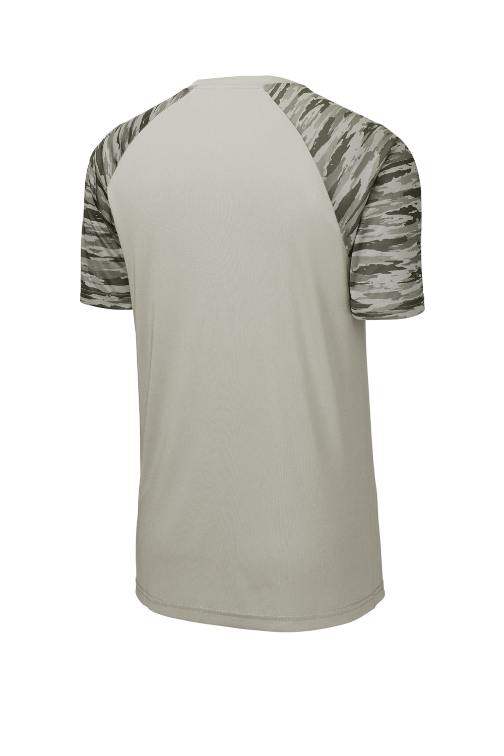 Sport-Tek Mens Drift Camo Colorblock Short Sleeve Crewneck T-Shirt Silver Grey Flat Back
