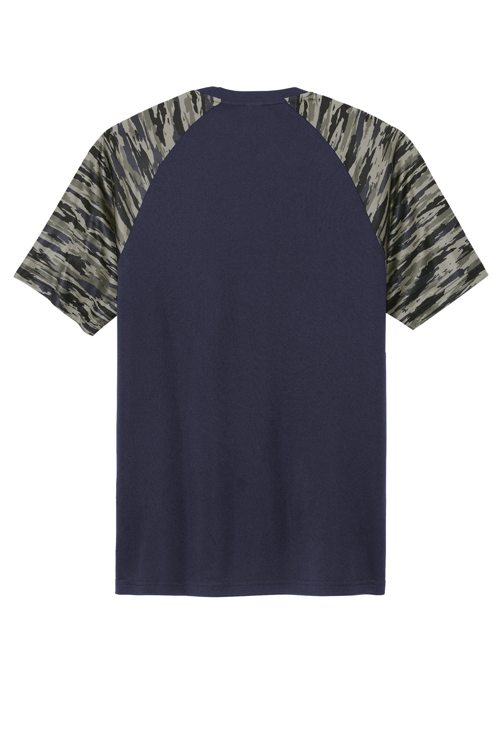 Sport-Tek Mens Drift Camo Colorblock Short Sleeve Crewneck T-Shirt True Navy Blue Flat Back