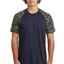 Sport-Tek Mens Drift Camo Colorblock Moisture Wicking Short Sleeve Crewneck T-Shirt - True Navy Blue