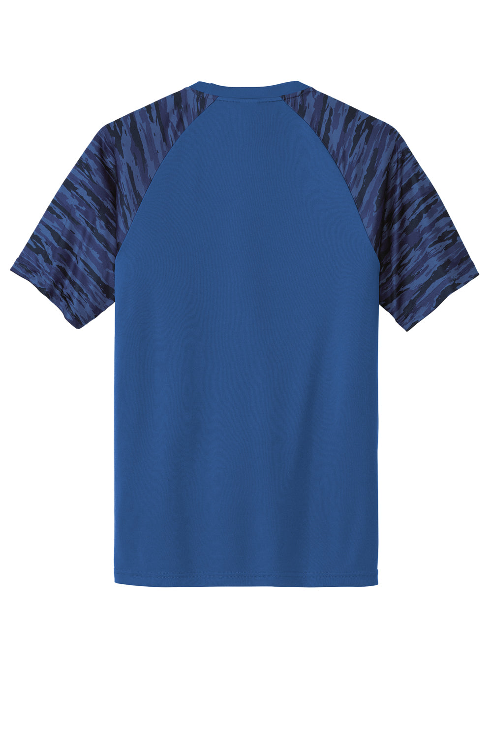 Sport-Tek Mens Drift Camo Colorblock Short Sleeve Crewneck T-Shirt True Royal Blue Flat Back