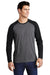 Sport-Tek Mens Moisture Wicking Long Sleeve Crewneck T-Shirt Black/Heather Dark Grey Front