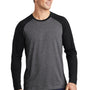 Sport-Tek Mens Moisture Wicking Long Sleeve Crewneck T-Shirt - Black/Heather Dark Grey
