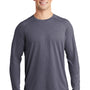 Sport-Tek Mens Moisture Wicking Long Sleeve Crewneck T-Shirt - Heather True Navy Blue