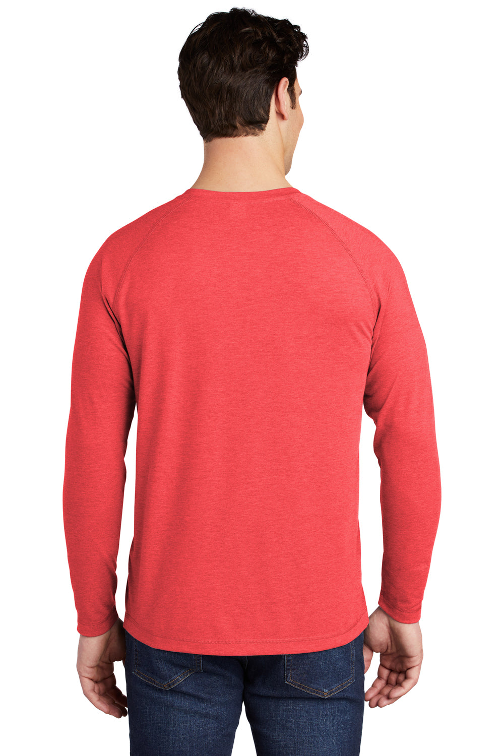 Sport-Tek Mens Moisture Wicking Long Sleeve Crewneck T-Shirt Heather True Red Side