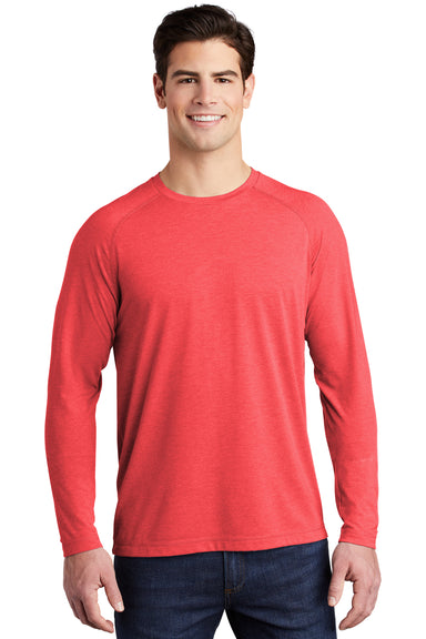 Sport-Tek Mens Moisture Wicking Long Sleeve Crewneck T-Shirt Heather True Red Front