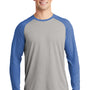 Sport-Tek Mens Moisture Wicking Long Sleeve Crewneck T-Shirt - Heather Light Grey/Heather True Royal Blue