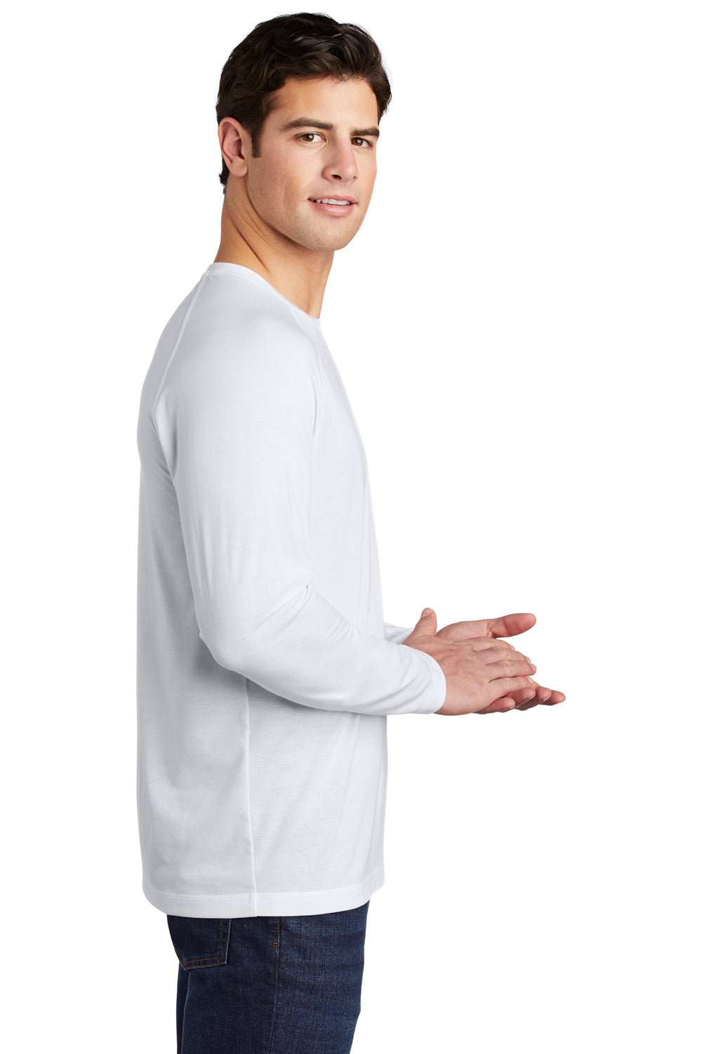 Sport-Tek Mens Moisture Wicking Long Sleeve Crewneck T-Shirt White Side