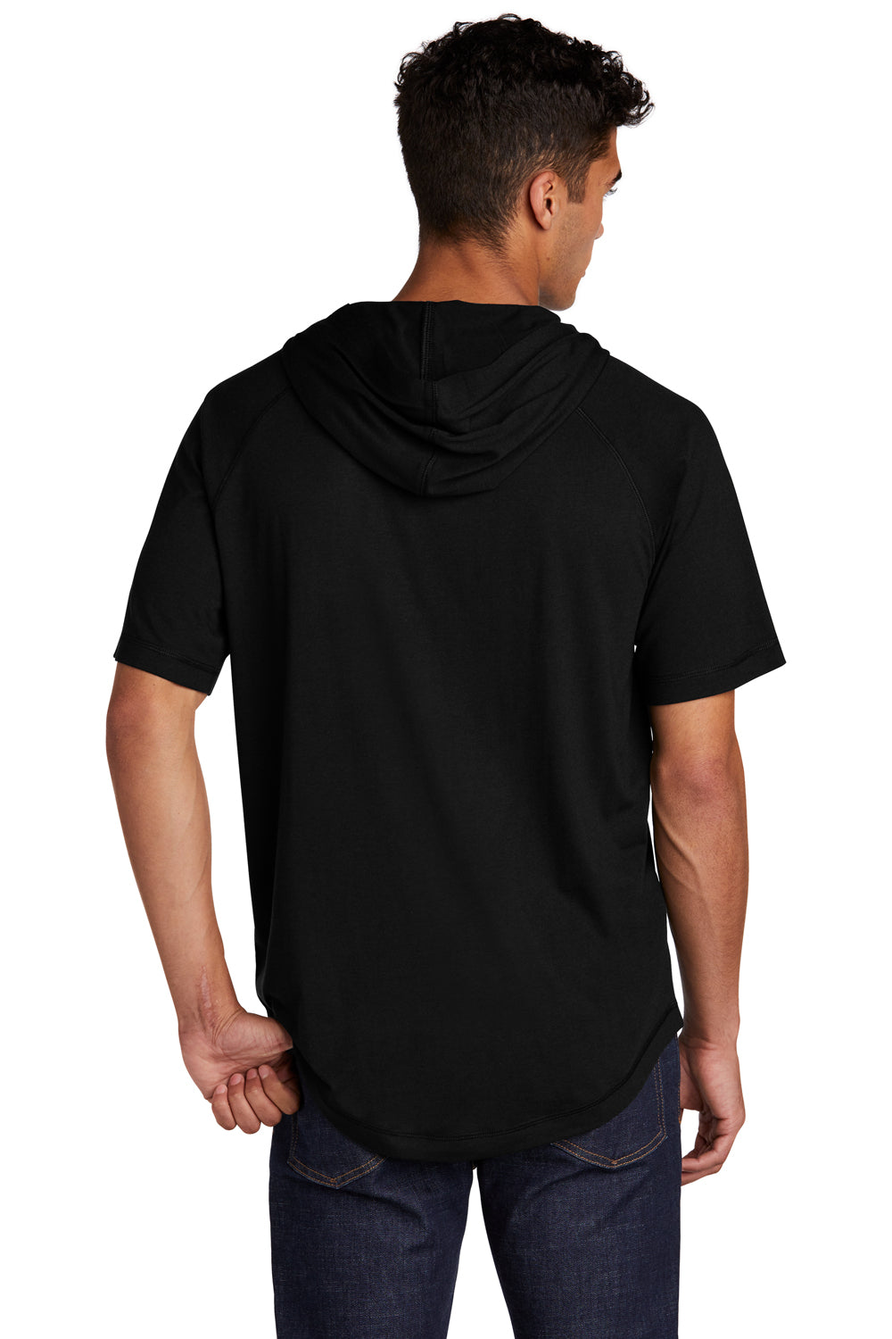 Sport-Tek Mens Mousite Wicking Short Sleeve Hooded T-Shirt Hoodie Black Side