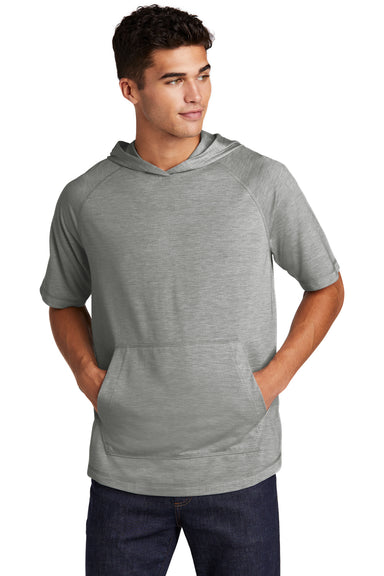 Sport-Tek Mens Mousite Wicking Short Sleeve Hooded T-Shirt Hoodie Heather Light Grey Front