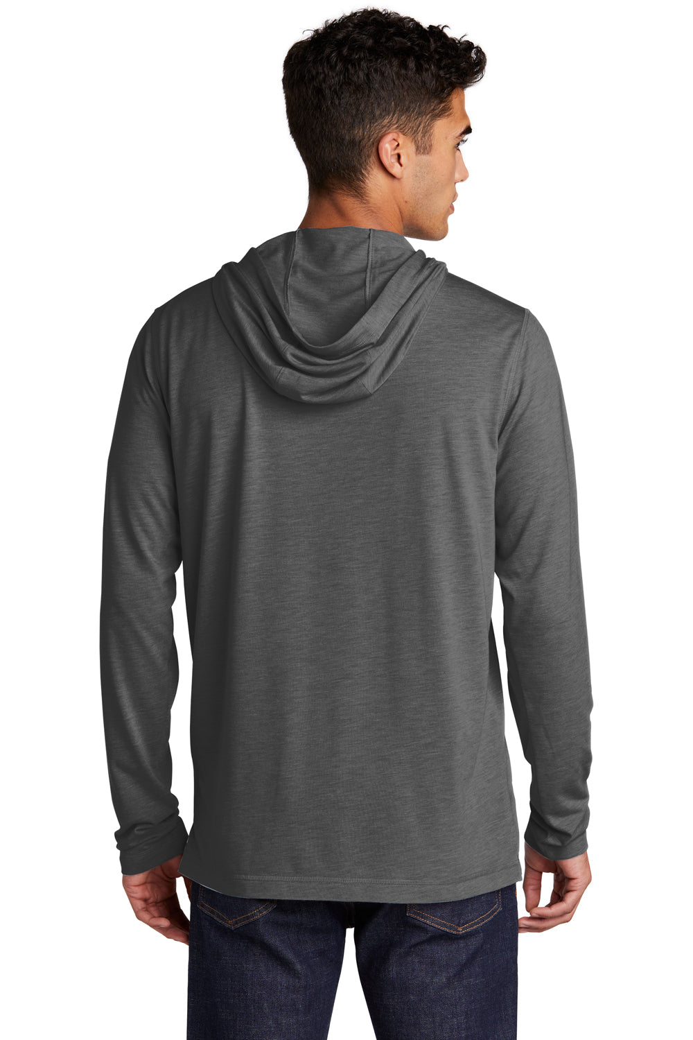 Sport-Tek Mens Moisture Wicking Long Sleeve Hooded T-Shirt Hoodie Heather Dark Grey Side