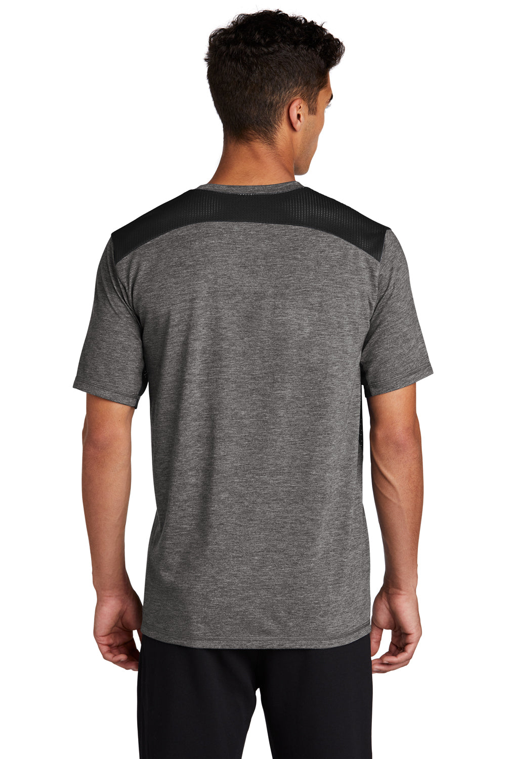 Sport-Tek Mens Draft Moisture Wicking Short Sleeve Crewneck T-Shirt Black/Heather Dark Grey Side