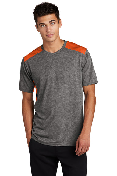 Sport-Tek Mens Draft Moisture Wicking Short Sleeve Crewneck T-Shirt Heather Deep Orange/Heather Dark Grey Front