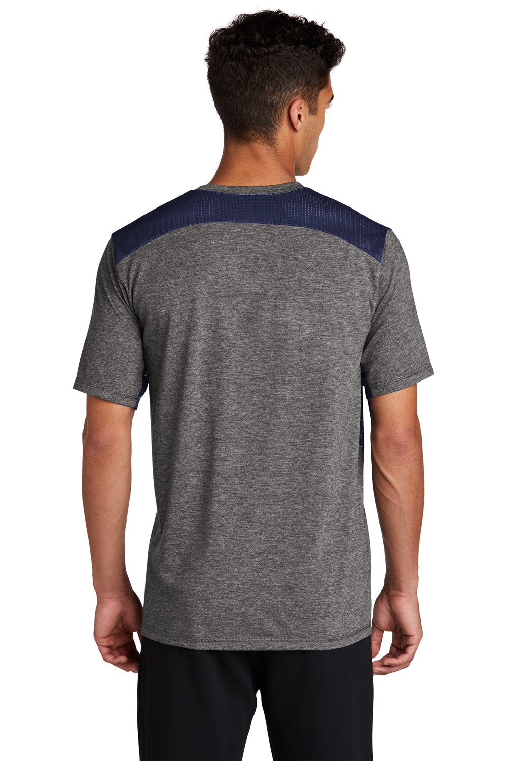 Sport-Tek Mens Draft Moisture Wicking Short Sleeve Crewneck T-Shirt True Navy Blue/Heather Dark Grey Side