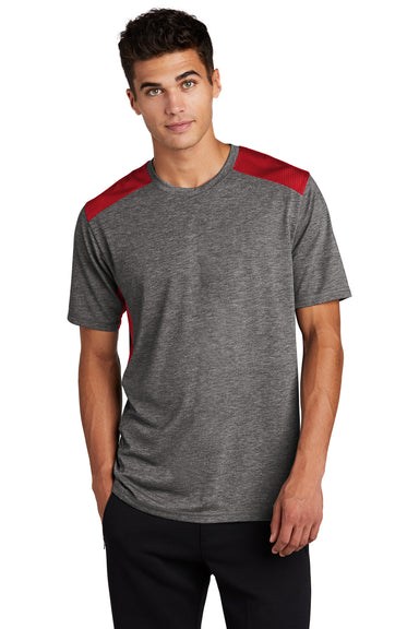 Sport-Tek Mens Draft Moisture Wicking Short Sleeve Crewneck T-Shirt True Red/Heather Dark Grey Front