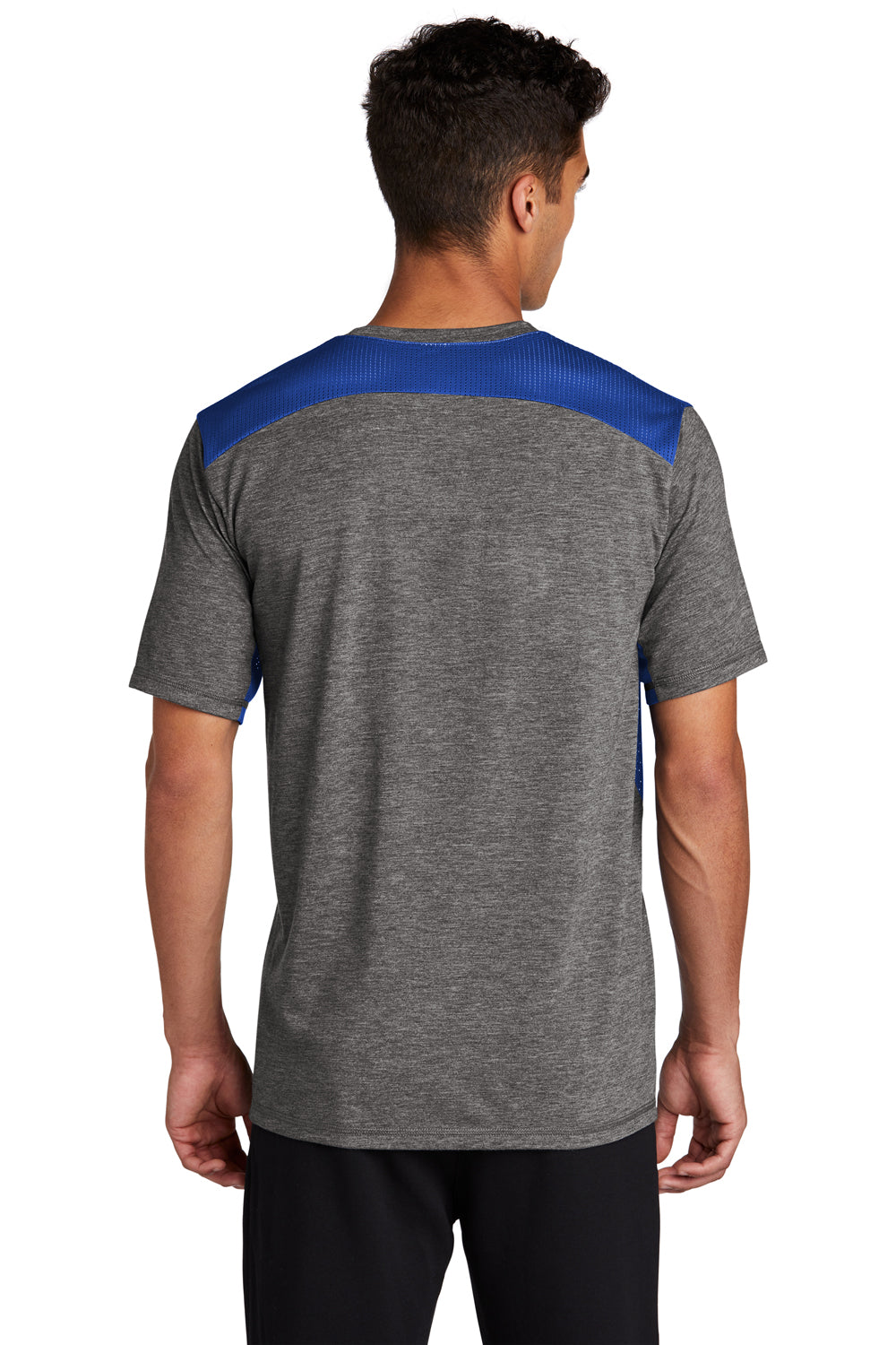 Sport-Tek Mens Draft Moisture Wicking Short Sleeve Crewneck T-Shirt True Royal Blue/Heather Dark Grey Side