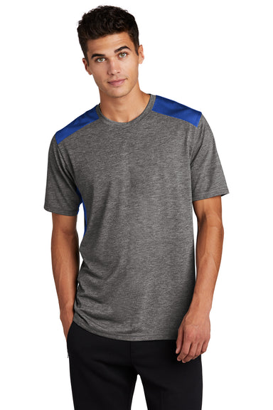 Sport-Tek Mens Draft Moisture Wicking Short Sleeve Crewneck T-Shirt True Royal Blue/Heather Dark Grey Front