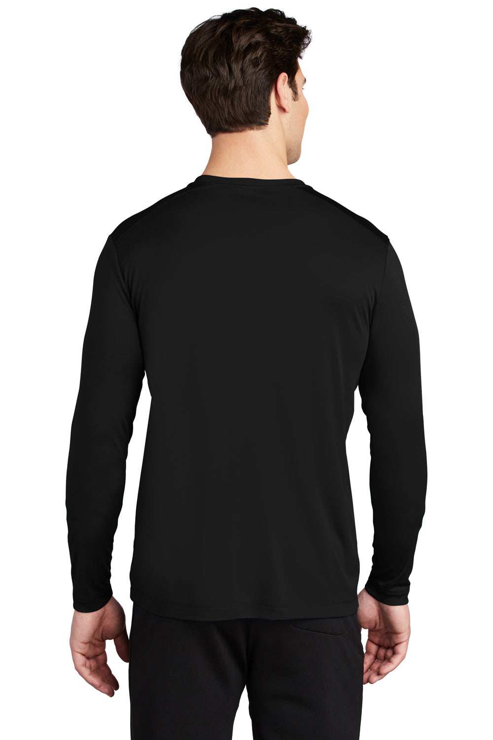 Sport-Tek Mens Long Sleeve Crewneck T-Shirt Black Side