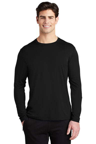 Sport-Tek Mens Long Sleeve Crewneck T-Shirt Black Front