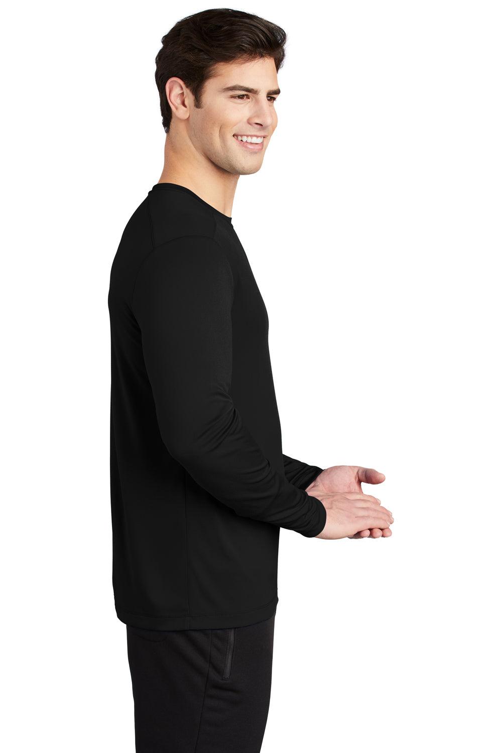 Sport-Tek Mens Long Sleeve Crewneck T-Shirt Black Side