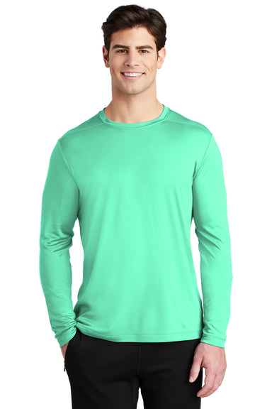 Sport-Tek Mens Long Sleeve Crewneck T-Shirt Bright Seafoam Green Front
