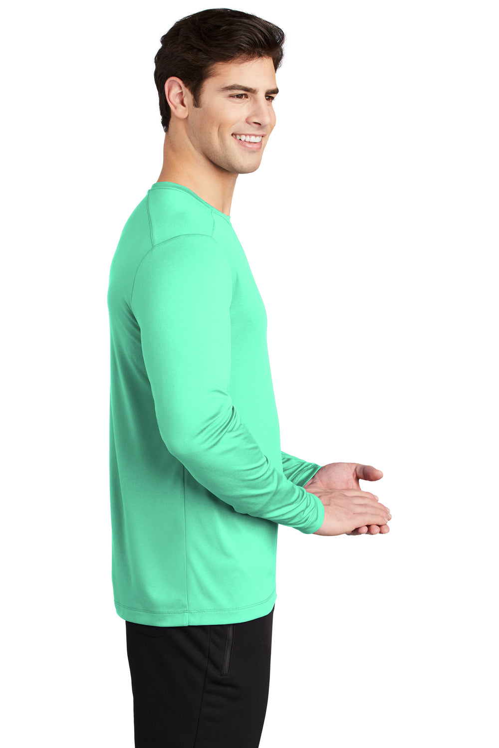 Sport-Tek Mens Long Sleeve Crewneck T-Shirt Bright Seafoam Green Side