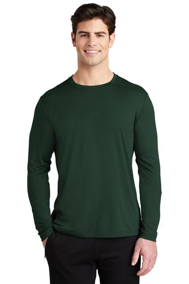 Sport-Tek Mens Long Sleeve Crewneck T-Shirt Forest Green Front