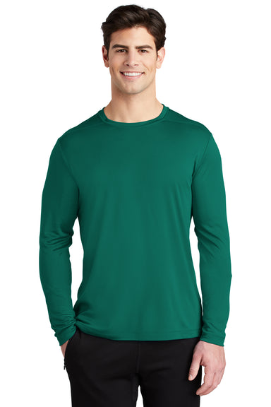 Sport-Tek Mens Long Sleeve Crewneck T-Shirt Marine Green Front