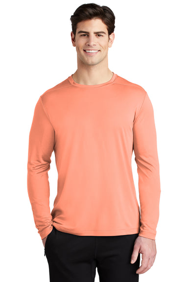 Sport-Tek Mens Long Sleeve Crewneck T-Shirt Soft Coral Orange Front