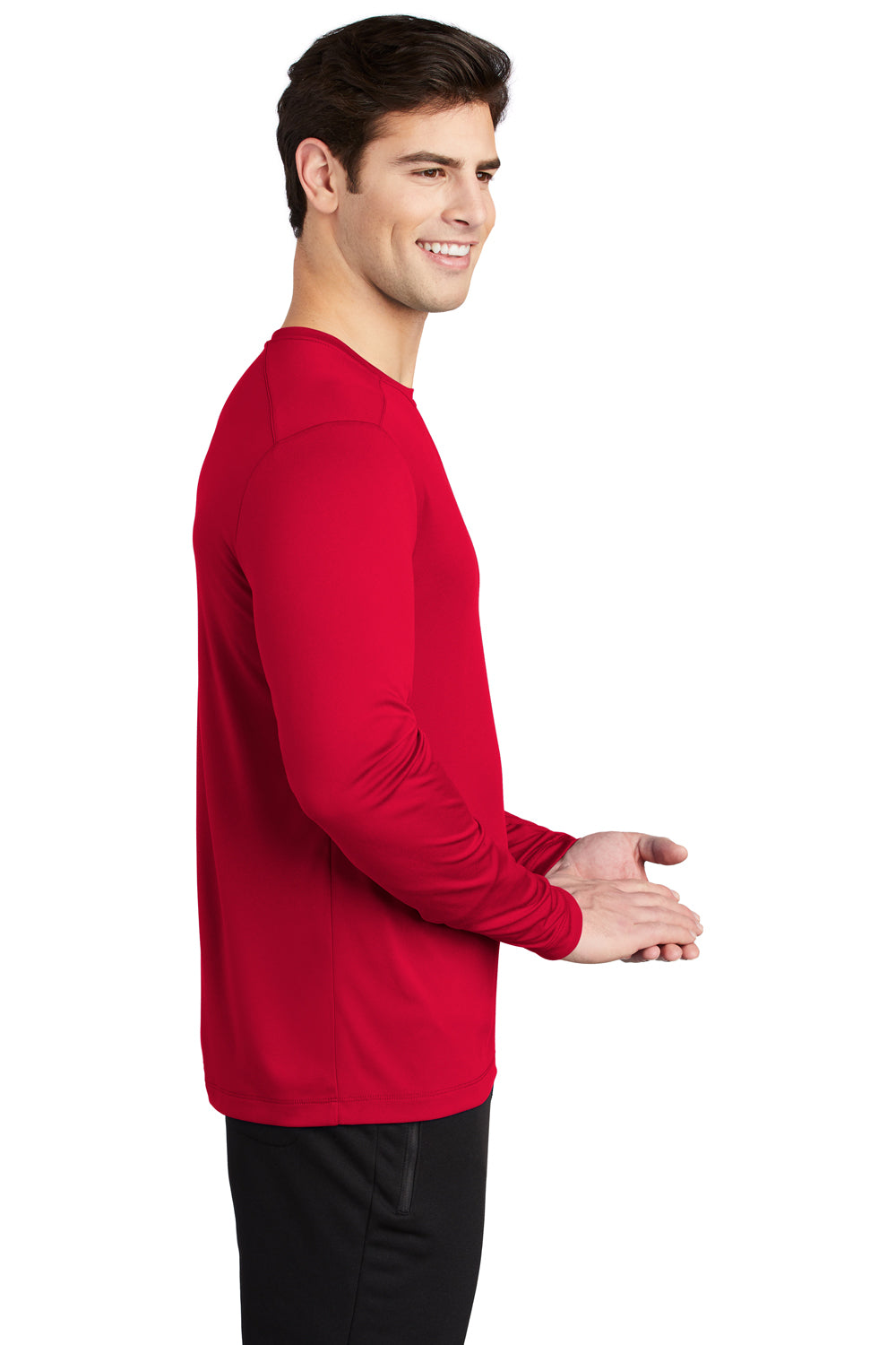 Sport-Tek Mens Long Sleeve Crewneck T-Shirt True Red Side