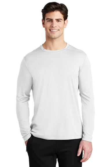 Sport-Tek Mens Long Sleeve Crewneck T-Shirt White Front
