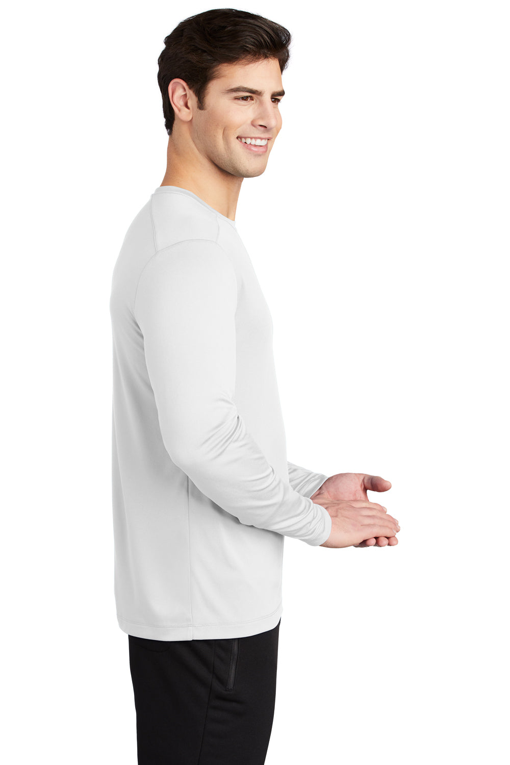 Sport-Tek Mens Long Sleeve Crewneck T-Shirt White Side