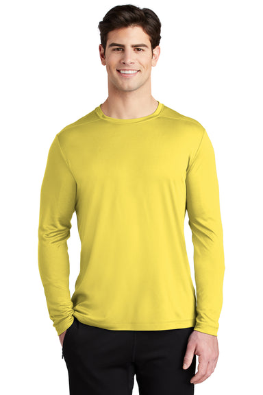 Sport-Tek Mens Long Sleeve Crewneck T-Shirt Yellow Front