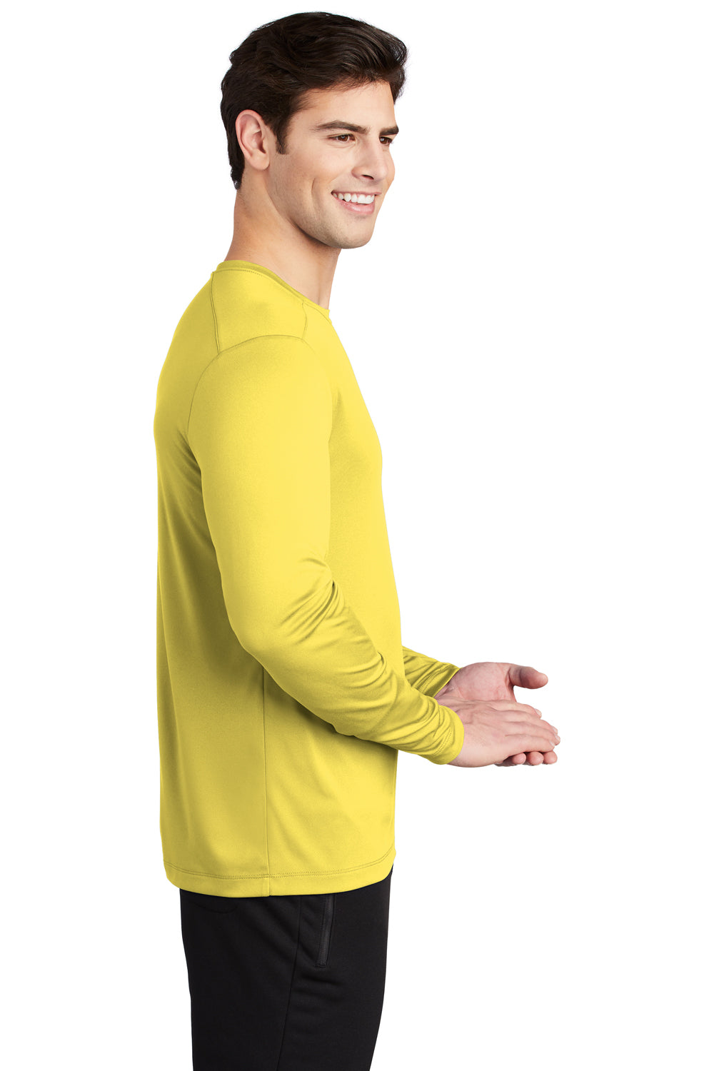 Sport-Tek Mens Long Sleeve Crewneck T-Shirt Yellow Side