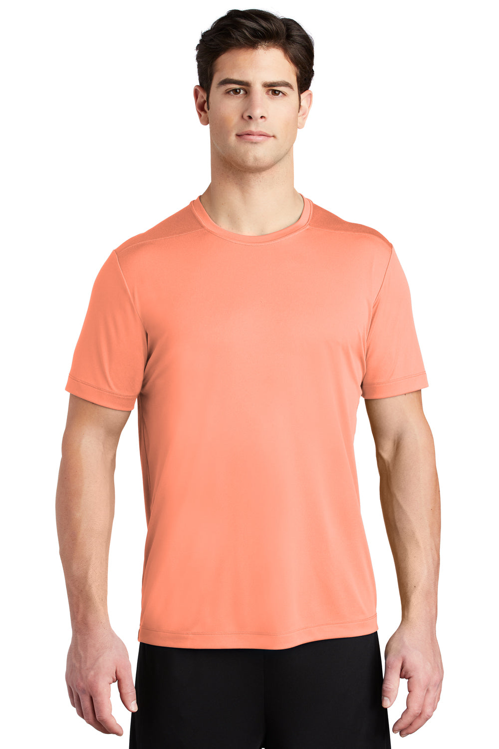 Sport-Tek Mens Short Sleeve Crewneck T-Shirt Soft Coral Orange Front