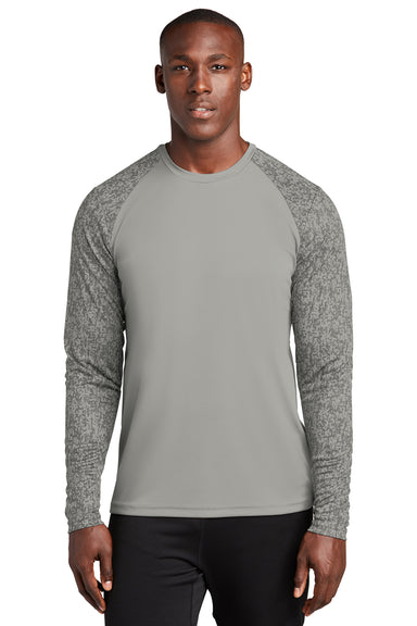 Sport-Tek Mens Digi Camo Long Sleeve Crewneck T-Shirt Concrete Grey Front