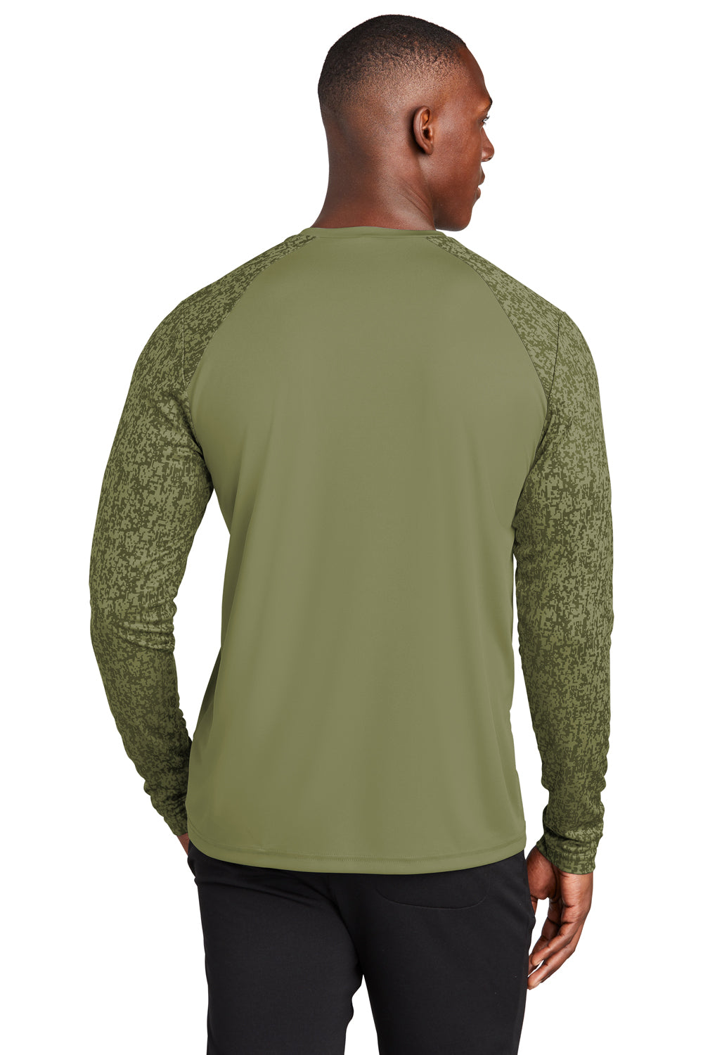 Sport-Tek Mens Digi Camo Long Sleeve Crewneck T-Shirt Olive Drab Green Side