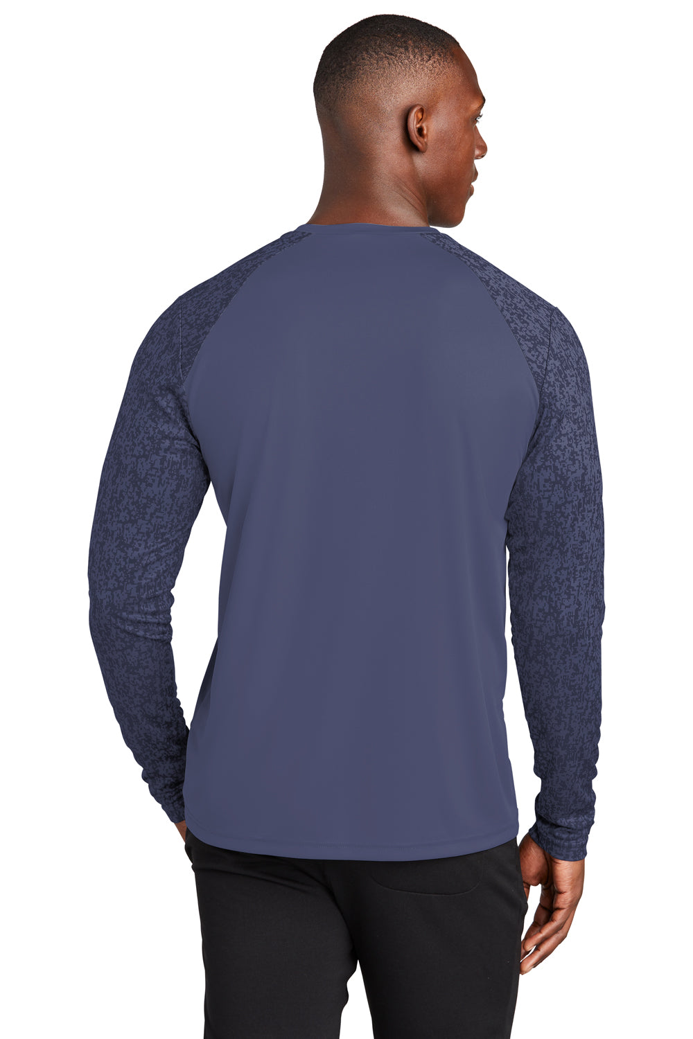 Sport-Tek Mens Digi Camo Long Sleeve Crewneck T-Shirt True Navy Blue Side