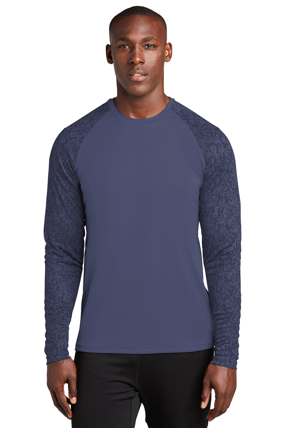 Sport-Tek Mens Digi Camo Long Sleeve Crewneck T-Shirt True Navy Blue Front