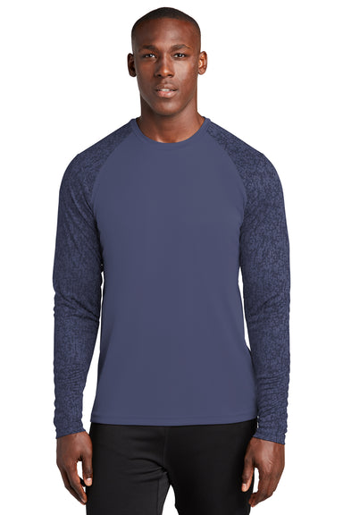 Sport-Tek Mens Digi Camo Long Sleeve Crewneck T-Shirt True Navy Blue Front