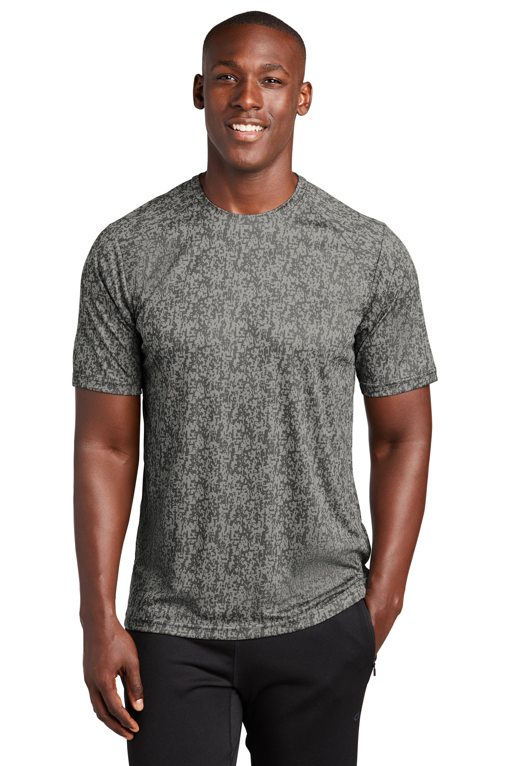Sport-Tek Mens Digi Camo Short Sleeve Crewneck T-Shirt Concrete Grey Front