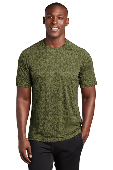 Sport-Tek Mens Digi Camo Short Sleeve Crewneck T-Shirt Olive Drab Green Front