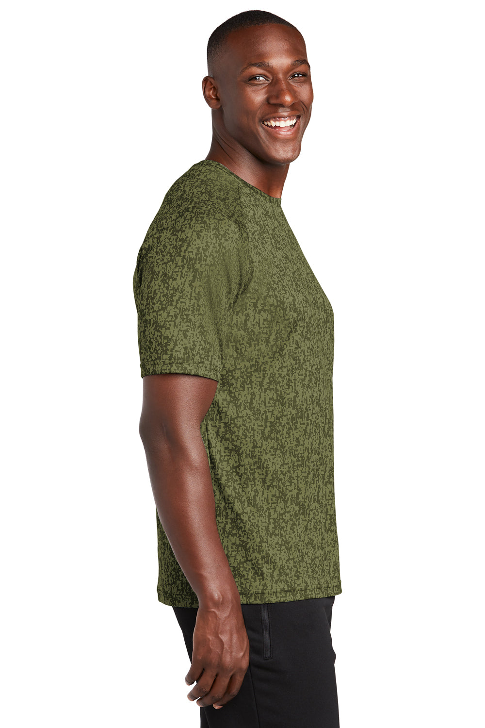 Sport-Tek Mens Digi Camo Short Sleeve Crewneck T-Shirt Olive Drab Green Side