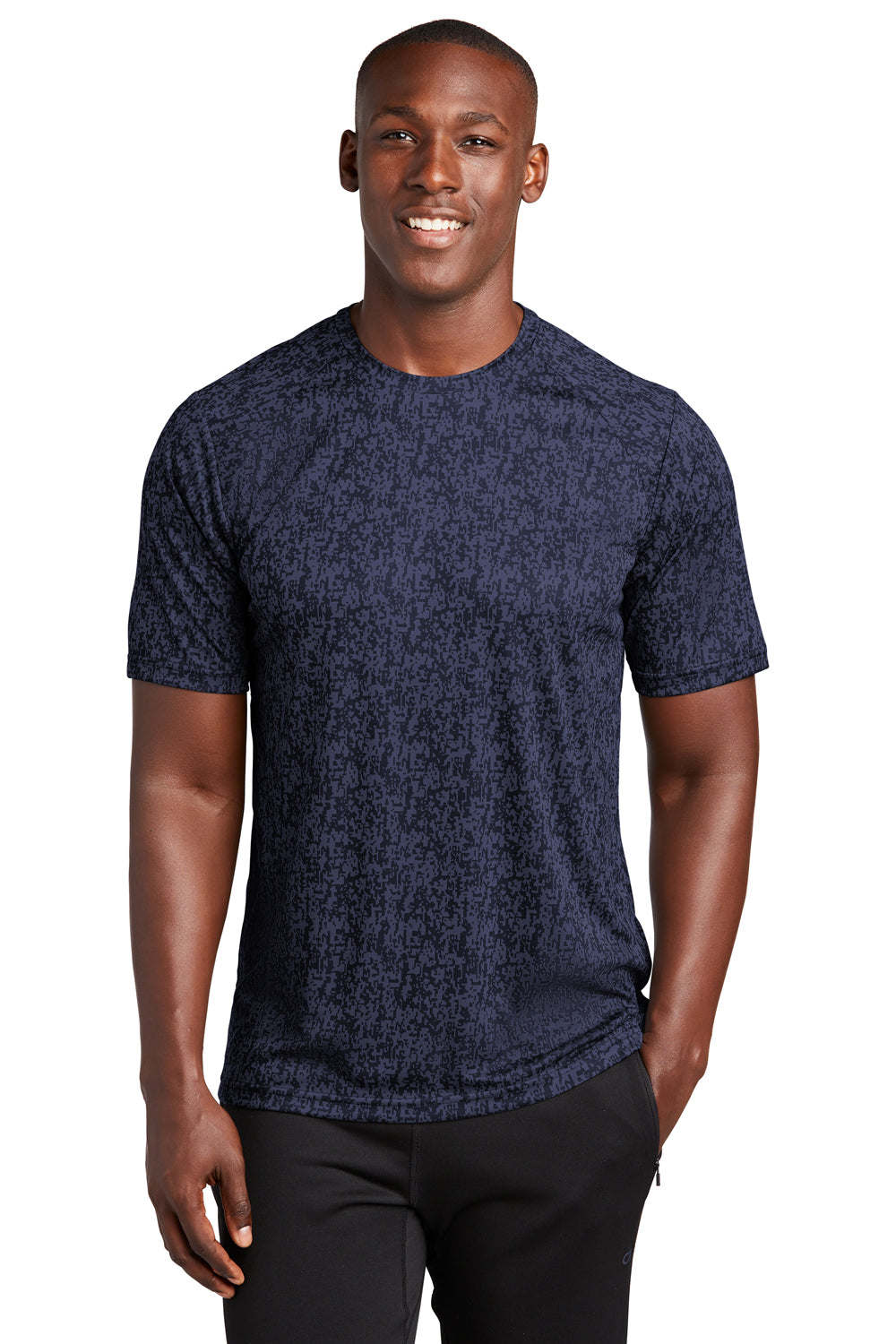 Sport-Tek Mens Digi Camo Short Sleeve Crewneck T-Shirt True Navy Blue Front