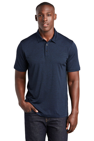 Sport-Tek Mens Endeavor Short Sleeve Polo Shirt Heather Dark Royal Blue Front