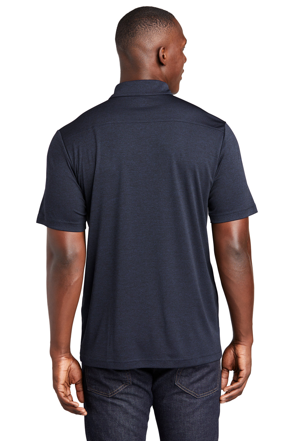 Sport-Tek Mens Endeavor Short Sleeve Polo Shirt Heather Deep Navy Blue Side