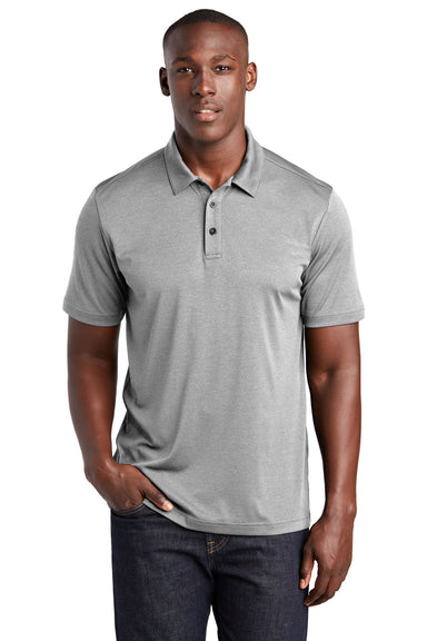 Sport-Tek Mens Endeavor Short Sleeve Polo Shirt Heather Light Grey Front