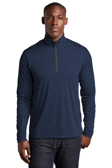 Sport-Tek Mens Endeavor 1/4 Zip Sweatshirt Heather Dark Royal Blue Front